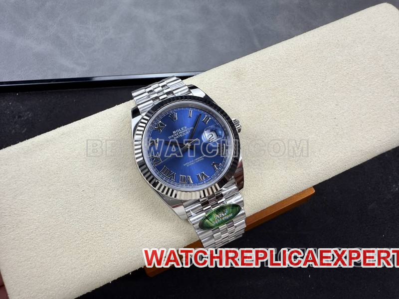 Rolex1:1replica watch ARF Factory log 41mm blue dial Roman numerals 3235 steel bracelet front live photo