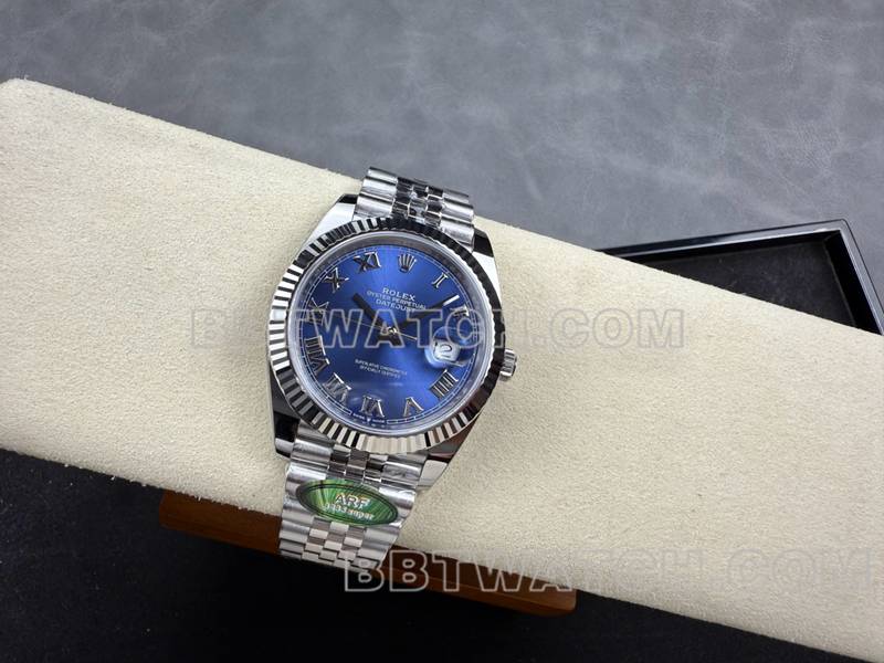 Rolex1:1replica watch ARF Factory log 41mm blue dial Roman numerals 3235 steel bracelet front live photo