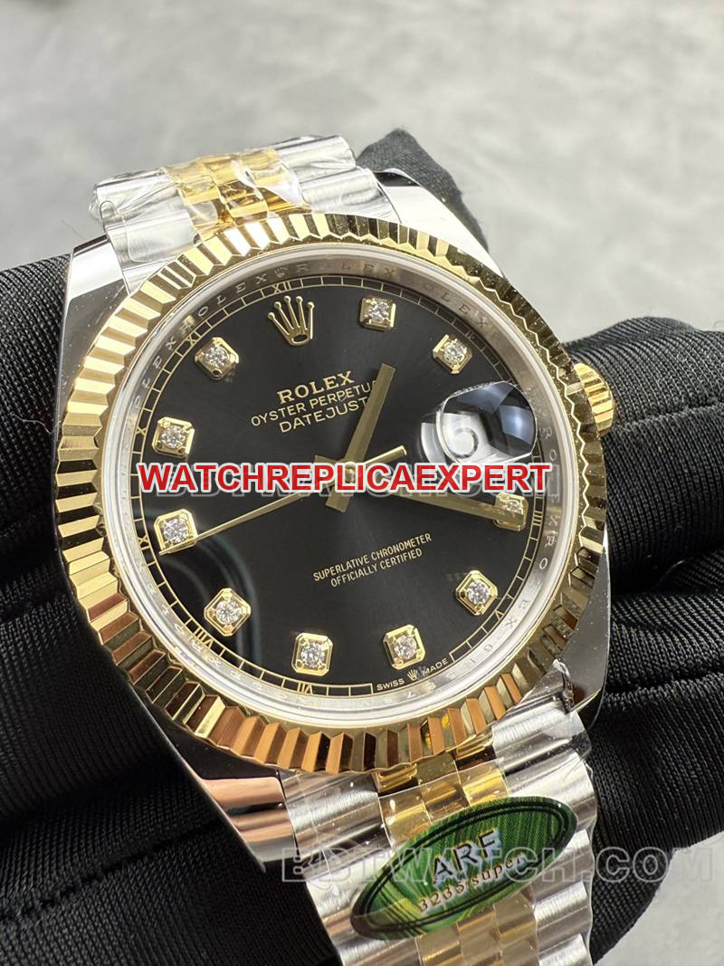 Rolex watch ARF Factory log 41mmblack dial3235 gold steel bracelet front live photo