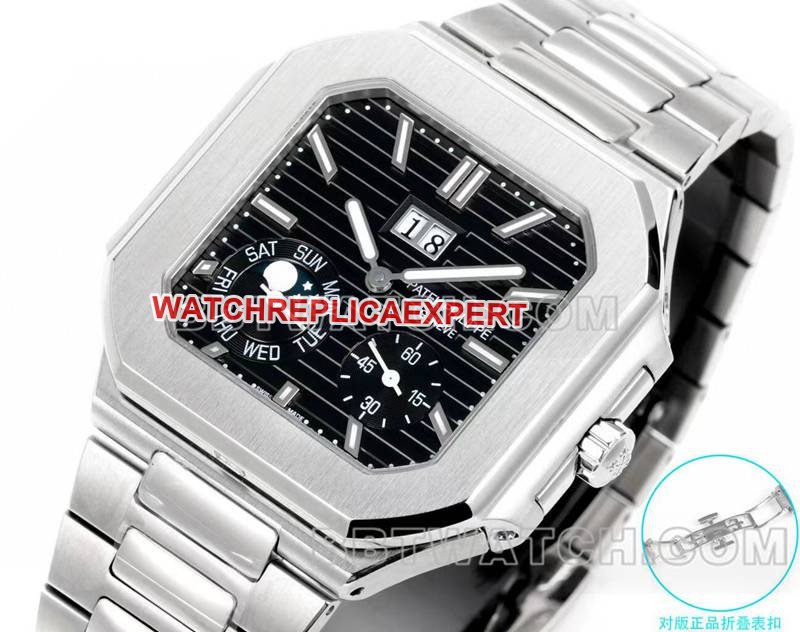 Patek Philippe1:1replica watch 3k factory 45mm black white dial240psmovementsteel bracelet model 5822front live photo