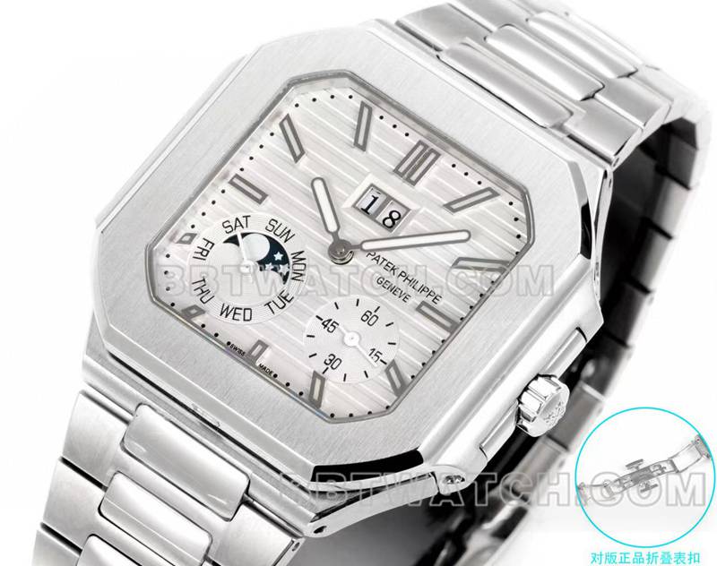 Patek Philippe1:1replica watch 3k factory 45mm black white dial240psmovementsteel bracelet model 5822front live photo
