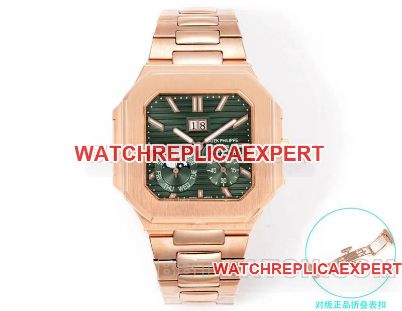 Patek Philippe watch 3k factory 45mm brown green dial240psmovementrose goldsteel bracelet model 5822front live photo