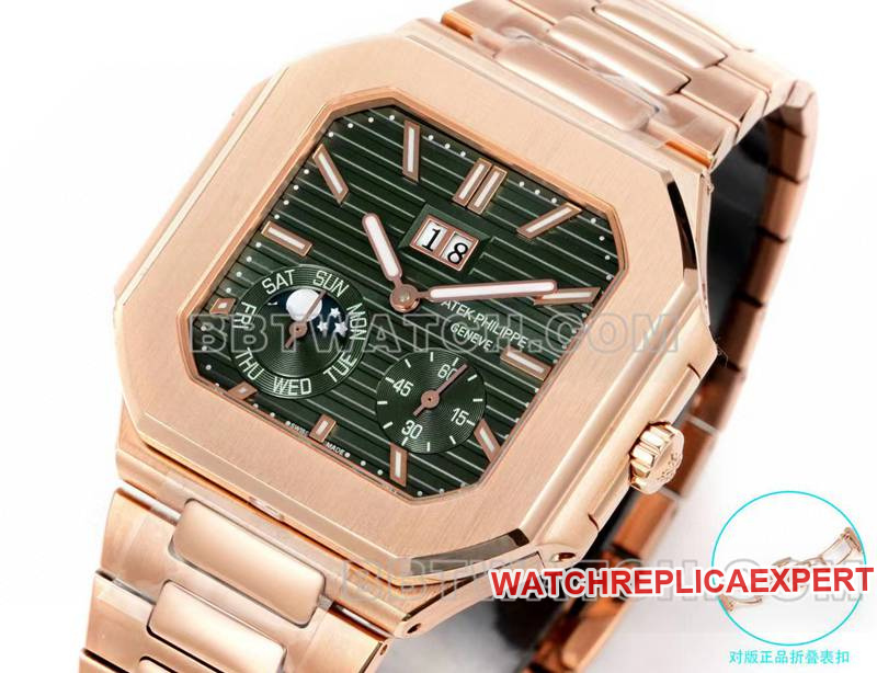 Patek Philippe watch 3k factory 45mm brown green dial240psmovementrose goldsteel bracelet model 5822front live photo
