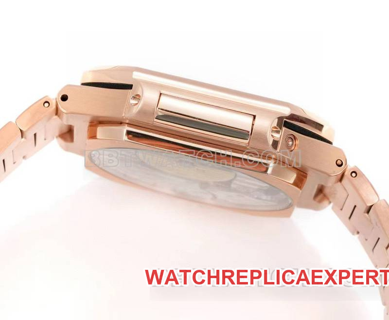 Patek Philippe watch 3k factory 45mm brown green dial240psmovementrose goldsteel bracelet model 5822 side ear surface live photos