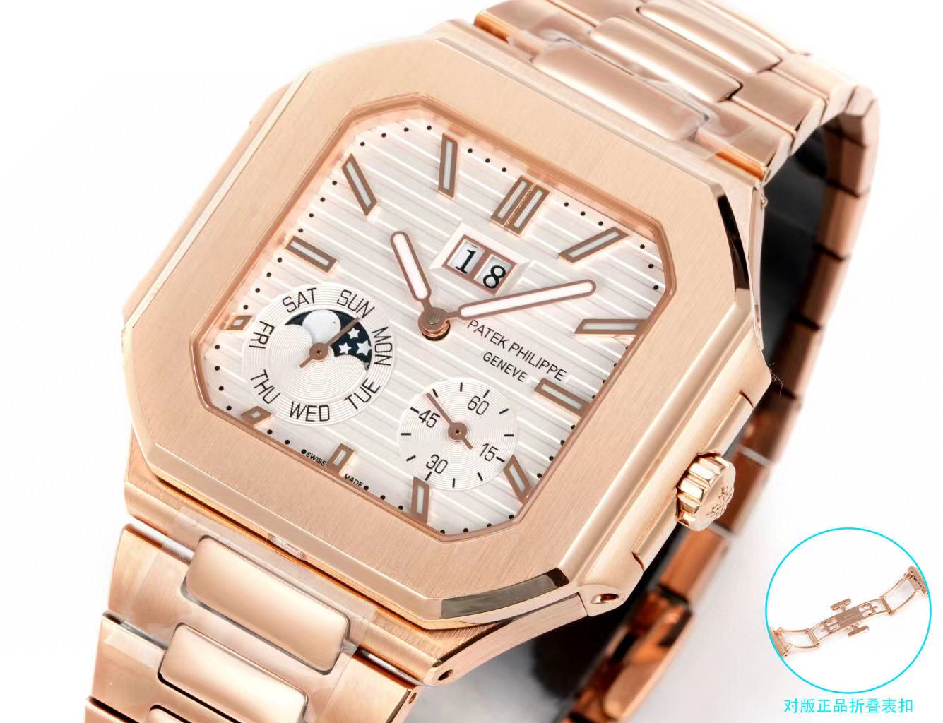 Patek Philippe watch 3k factory 45mm brown green white dial240psmovementrose goldsteel bracelet model 5822front live photo