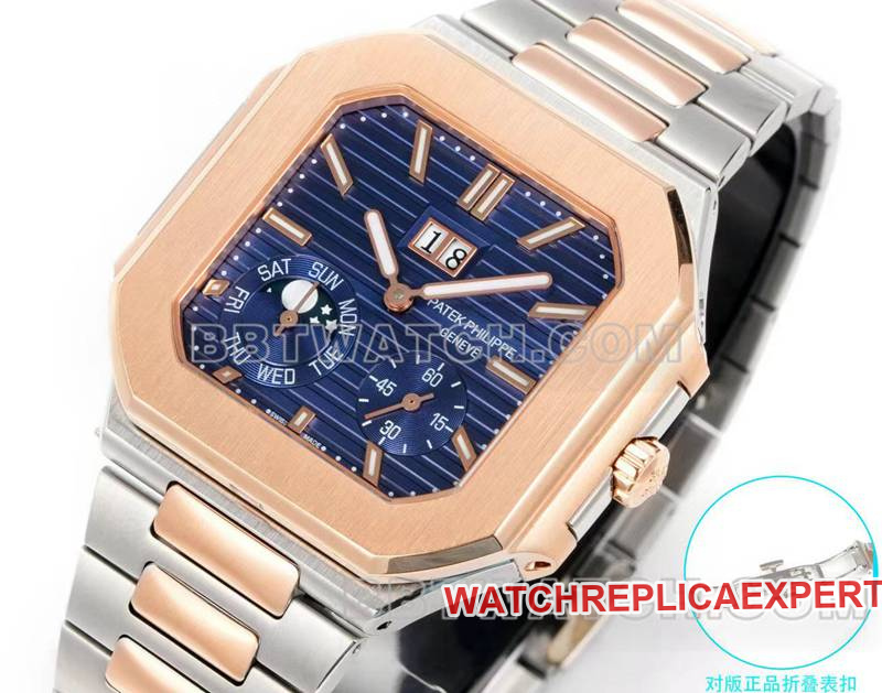 Patek Philippetop-tier watch 3k factory 45mm black blue dial240psmovement gold steel bracelet model 5822front live photo