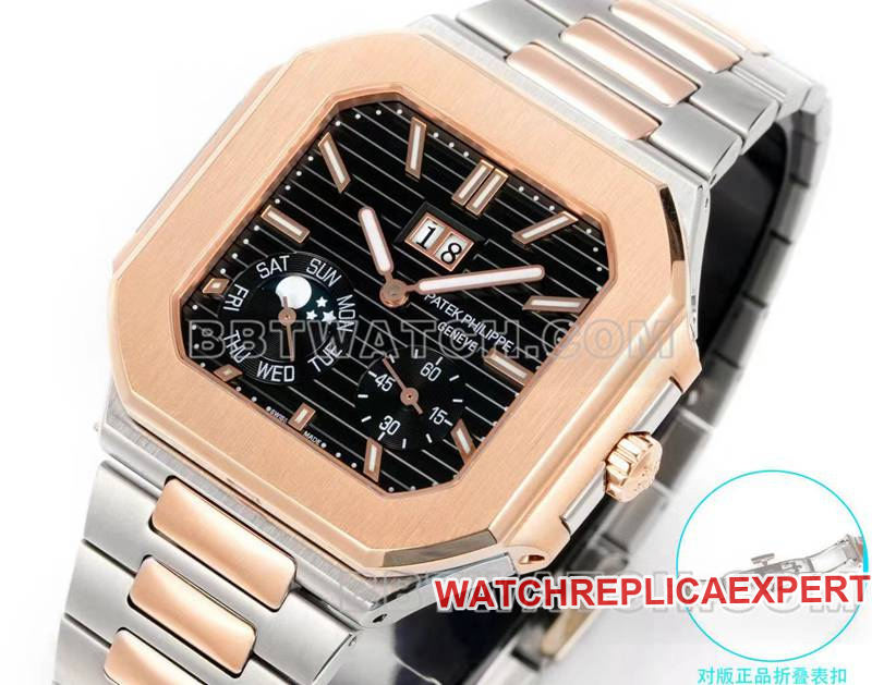 Patek Philippetop-tier watch 3k factory 45mm black blue dial240psmovement gold steel bracelet model 5822front live photo