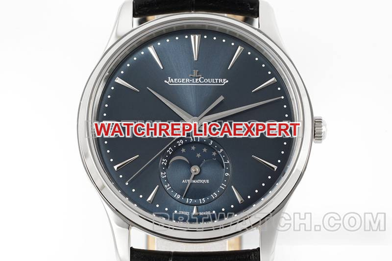 Jaeger-LeCoultre optimal watch ZF Factory master 39mm blue dialmoon phase925movementleather strap front live photo