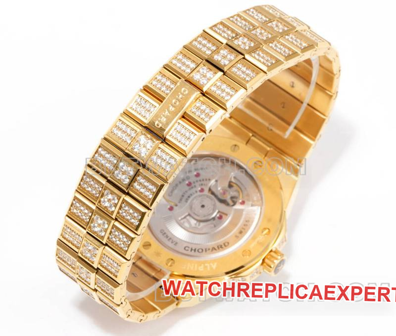 Chopard1:1replica watch GH factory Xueshan Aoyi 41mm pavé diamond yellow goldsteel bracelet model braceletlive photos