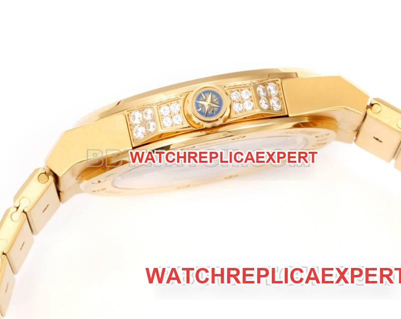 Chopard1:1replica watch GH factory Xueshan Aoyi 41mm pavé diamond yellow goldsteel bracelet model side live photo