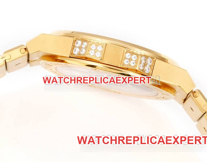 Chopard1:1replica watch GH factory Xueshan Aoyi 41mm pavé diamond yellow goldsteel bracelet model side live photo