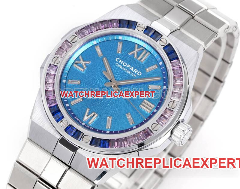 Chopard watch GH factory snow mountain proud wing 41mm blue dialsapphire crystaldiamond bezelsteel bracelet model front live photo