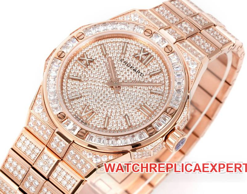 Chopard's collectible watch GH factory Xueshan Aoyi 41mm pavé diamond rose goldsteel bracelet model front live photo