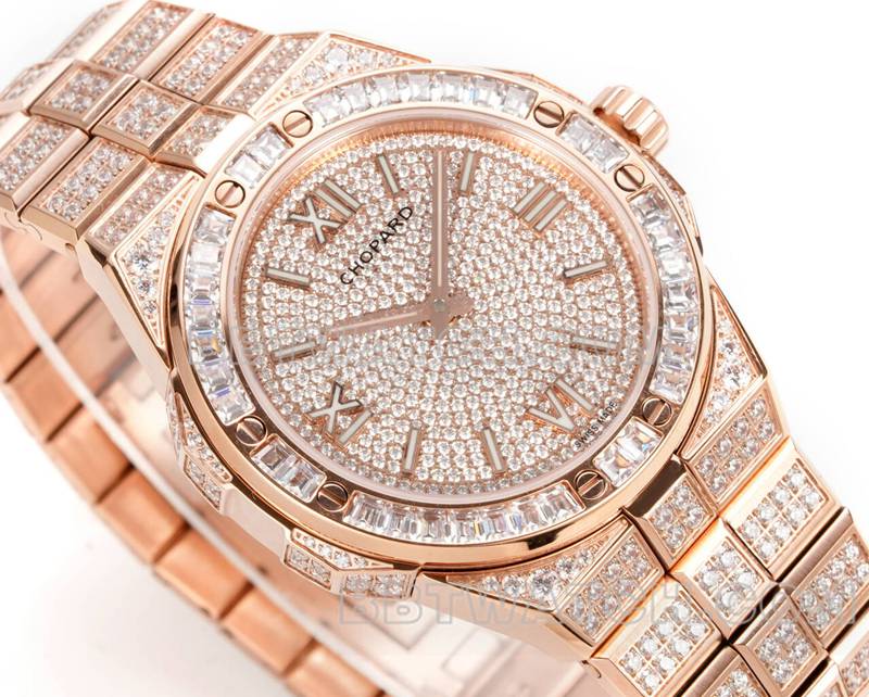 Chopard's collectible watch GH factory Xueshan Aoyi 41mm pavé diamond rose goldsteel bracelet model front live photo