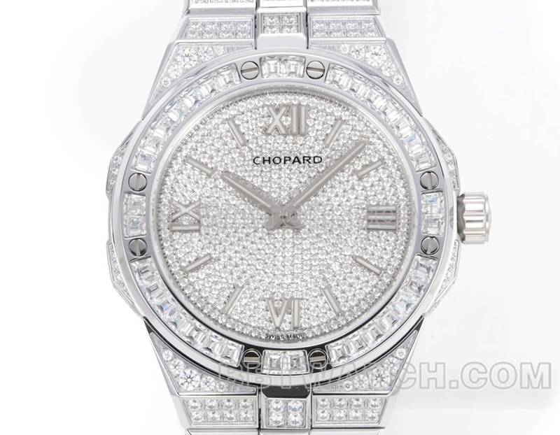Chopard1:1replica watch GH factory Xueshan Aoyi 41mm pavé diamond steel bracelet model front live photo
