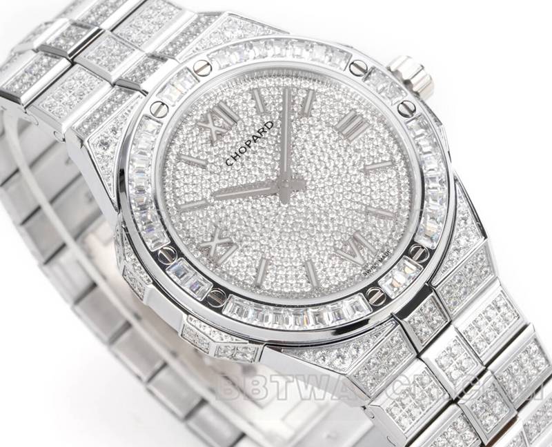 Chopard1:1replica watch GH factory Xueshan Aoyi 41mm pavé diamond steel bracelet model front live photo