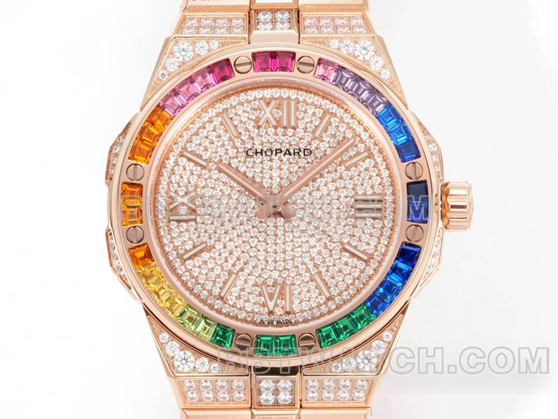 Chopard1:1replica watch GH factory snow mountain proud wing 41mm pavé diamond color sapphire crystal ring rose goldfront live photo