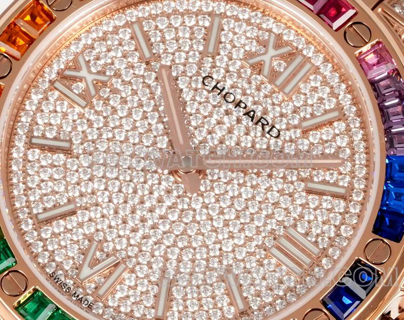 Chopard1:1replica watch GH factory snow mountain proud wing 41mm pavé diamond color sapphire crystal ring rose goldfront live photo