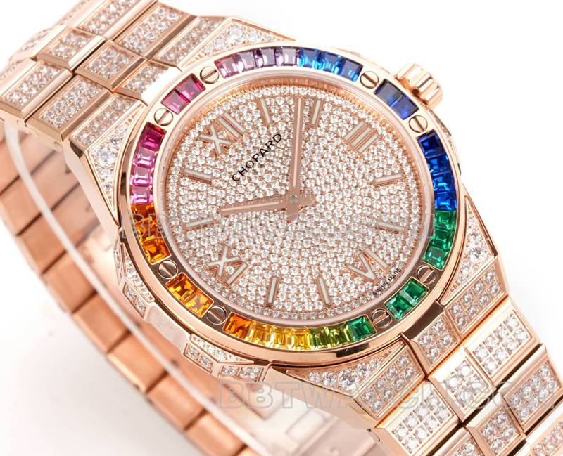 Chopard1:1replica watch GH factory snow mountain proud wing 41mm pavé diamond color sapphire crystal ring rose goldfront live photo