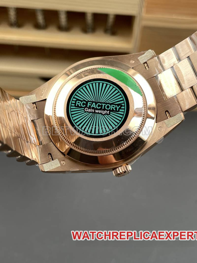 Rolex collectible watch RC factory Day-Date40mmgreen dial3255rose goldsteel bracelet caseback live photo