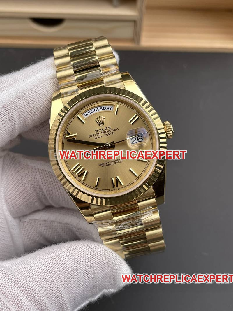 Rolex watch RC factory Day-Date40mm gold plate 3255yellow goldsteel bracelet model front live photo