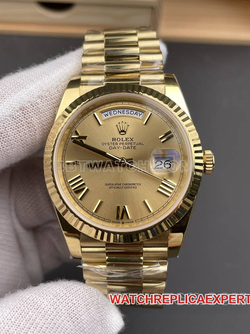 Rolex watch RC factory Day-Date40mm gold plate 3255yellow goldsteel bracelet model front live photo