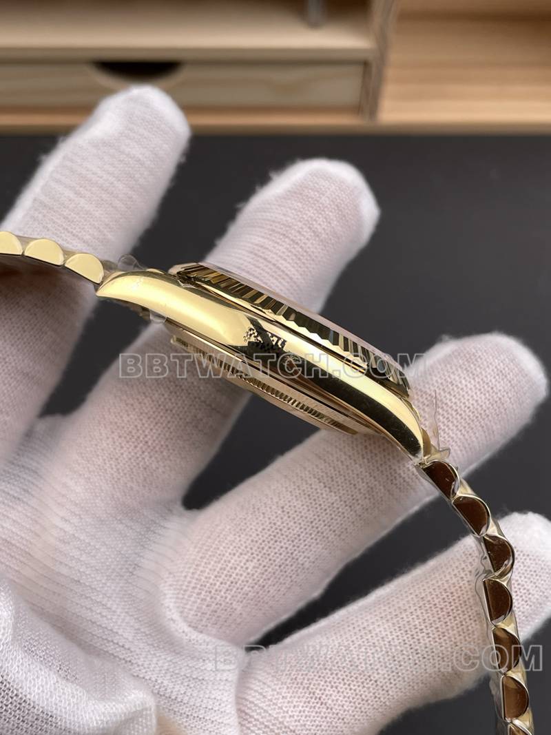 Rolex watch RC factory Day-Date40mm gold plate 3255yellow goldsteel bracelet model side live photo