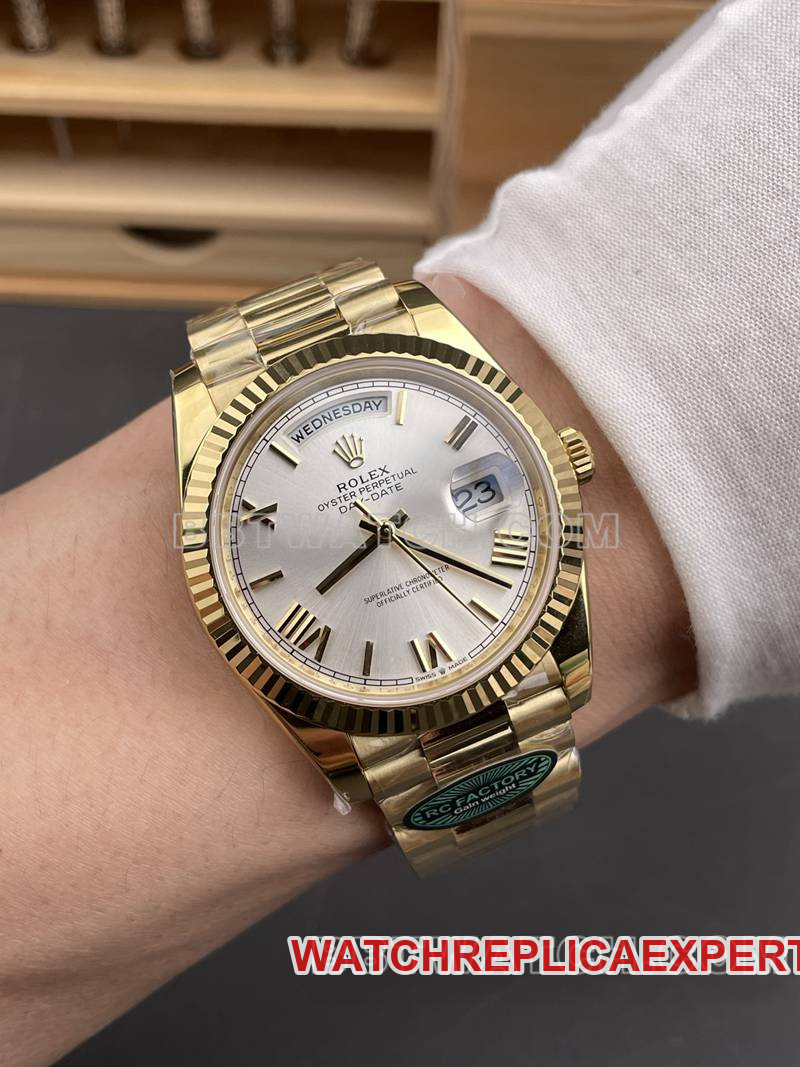 Rolex top collectible watches RC factory week calendar 40mm silver plate 3255 gold steel belt models front real picture
