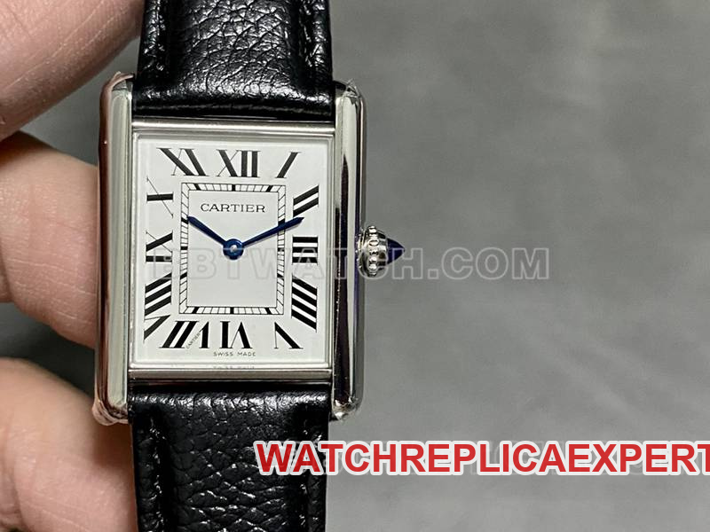Cartier1:1replica watch DR factory tank white square dialeather strap model front live photo