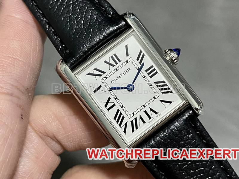Cartier1:1replica watch DR factory tank white square dialeather strap model front live photo