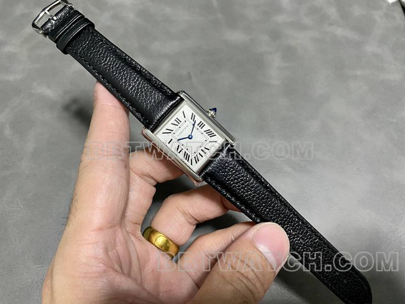Cartier1:1replica watch DR factory tank white square dialeather strap model front live photo