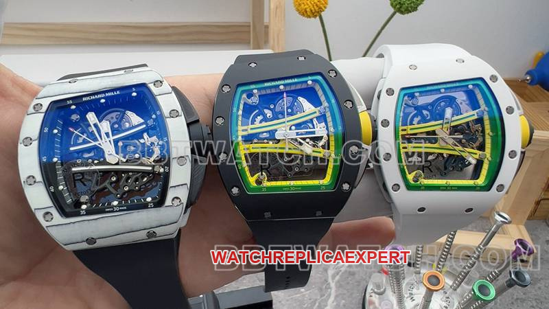 Richard Mille collectible watch R factory hollow plate white case black rubber model RM061front live photo