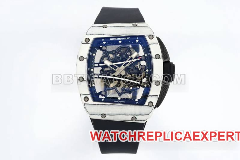 Richard Mille collectible watch R factory hollow plate white case black rubber model RM061front live photo