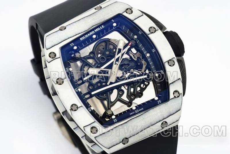 Richard Mille collectible watch R factory hollow plate white case black rubber model RM061front live photo