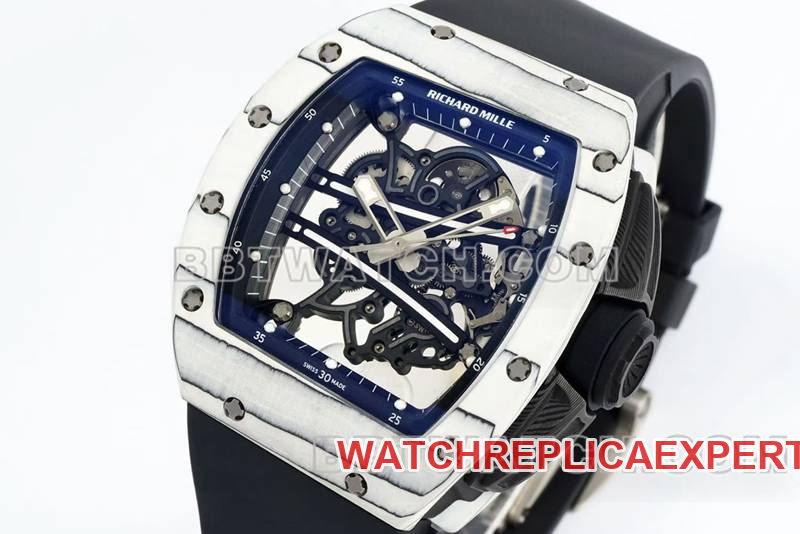 Richard Mille collectible watch R factory hollow plate white case black rubber model RM061front live photo