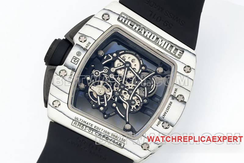 Richard Mille collectible watch R factory hollow plate white case black rubber model RM061caseback live photo