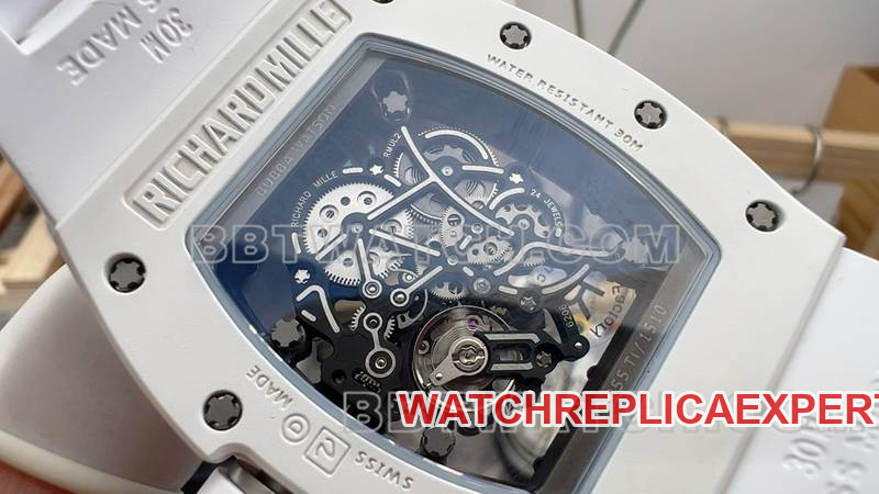 Richard Milletop-tier watch R factory hollow plate white rubber model RM05caseback live photo