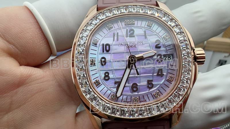 Patek Philippe collectible watch grenade white mother of pearl disc rubber model front live photo