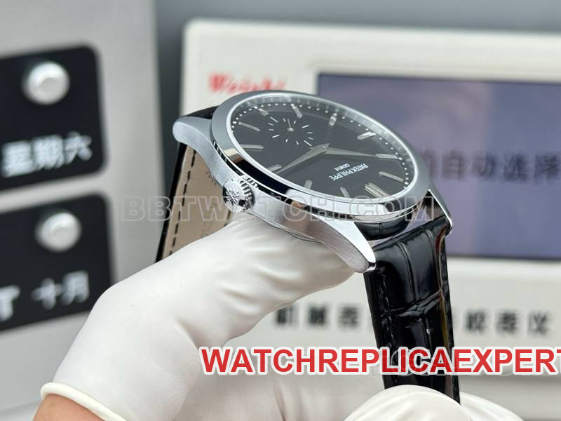 Patek Philippe collectible watch SDF factory classic black dial39mmleather strap model side live photo