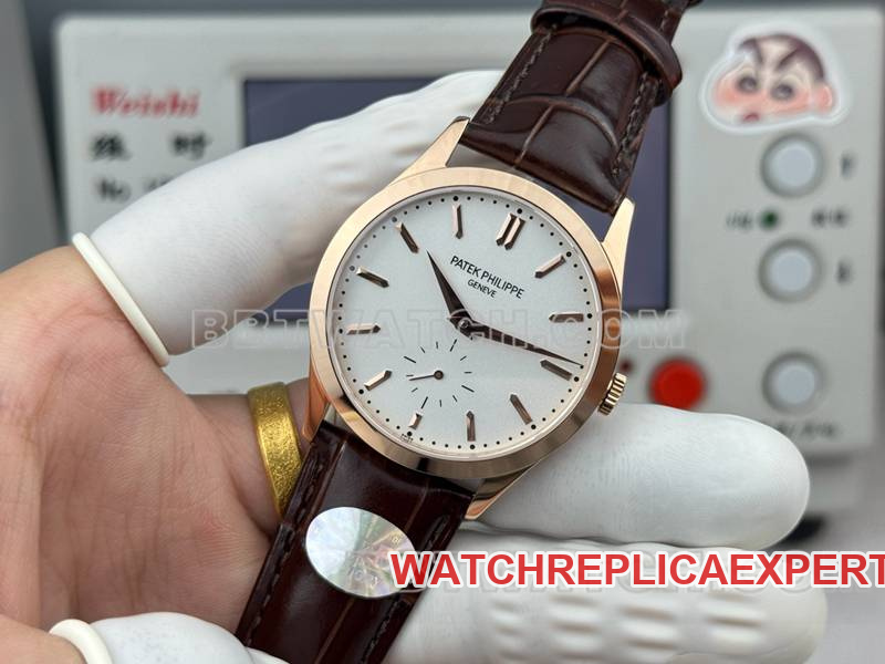 Patek Philippe watch SDF factory classic white dialrose gold case 39mmleather strap model front live photo