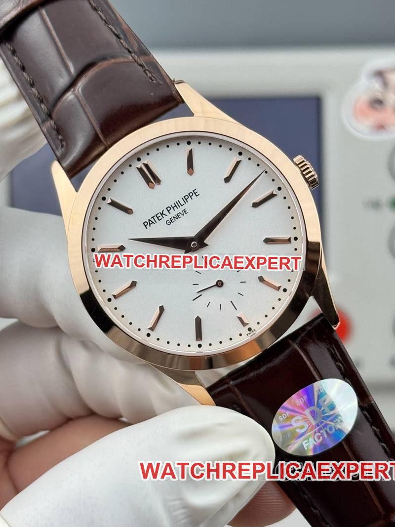 Patek Philippe watch SDF factory classic white dialrose gold case 39mmleather strap model front live photo