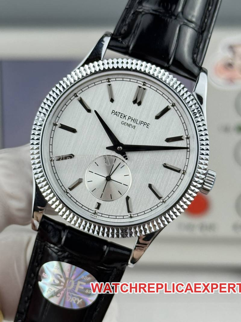 Patek Philippe collectible watch SDF factory classic silver gray plate nail pattern ring 39mmleather strap model front live photo