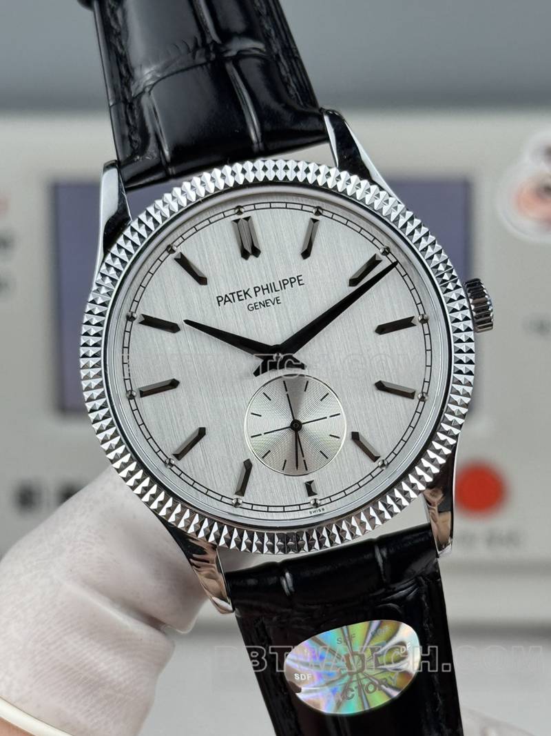 Patek Philippe collectible watch SDF factory classic silver gray plate nail pattern ring 39mmleather strap model front live photo