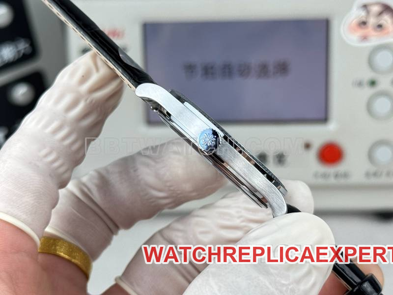 Patek Philippe collectible watch SDF factory classic silver gray plate nail pattern ring 39mmleather strap model side live photo