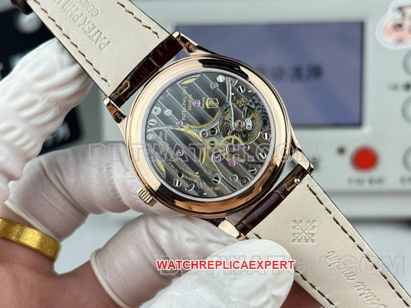 Patek Philippe collectible watch SDF factory classic silver dial nail ring rose gold case 39mmleather strap caseback live photo