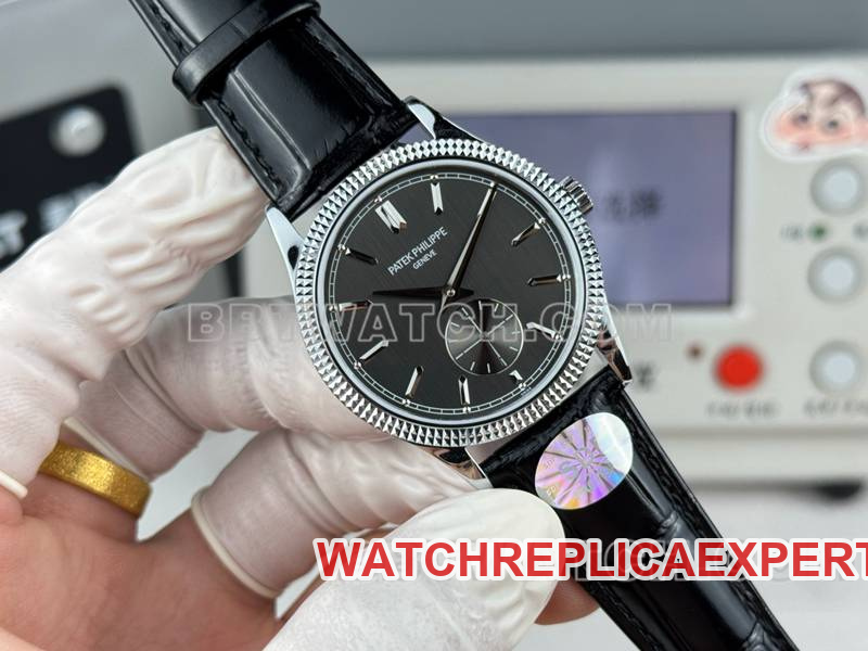 Patek Philippe1:1replica watch SDF factory classic black dial nail pattern ring 39mmleather strap model front live photo