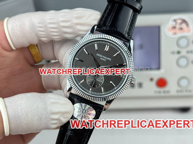 Patek Philippe1:1replica watch SDF factory classic black dial nail pattern ring 39mmleather strap model front live photo