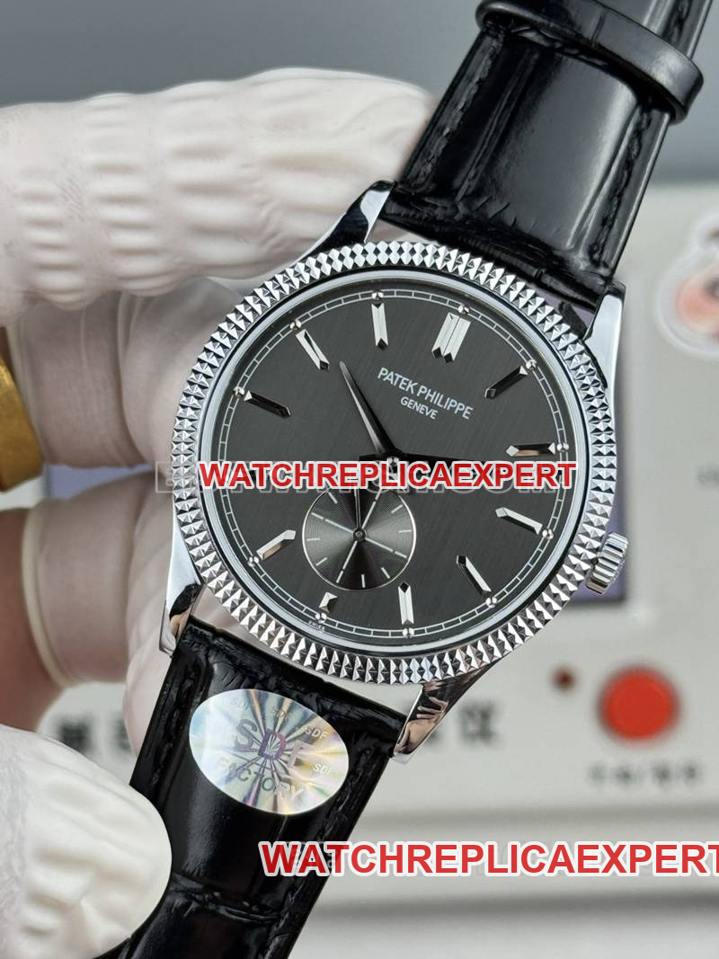 Patek Philippe1:1replica watch SDF factory classic black dial nail pattern ring 39mmleather strap model front live photo
