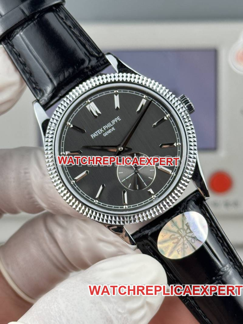 Patek Philippe1:1replica watch SDF factory classic black dial nail pattern ring 39mmleather strap model front live photo