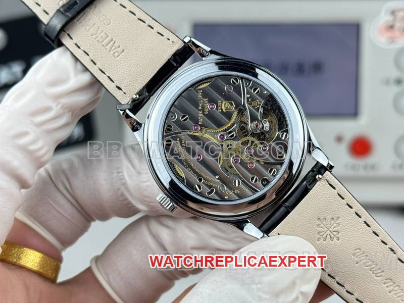 Patek Philippe1:1replica watch SDF factory classic black dial nail pattern ring 39mmleather strap caseback live photo